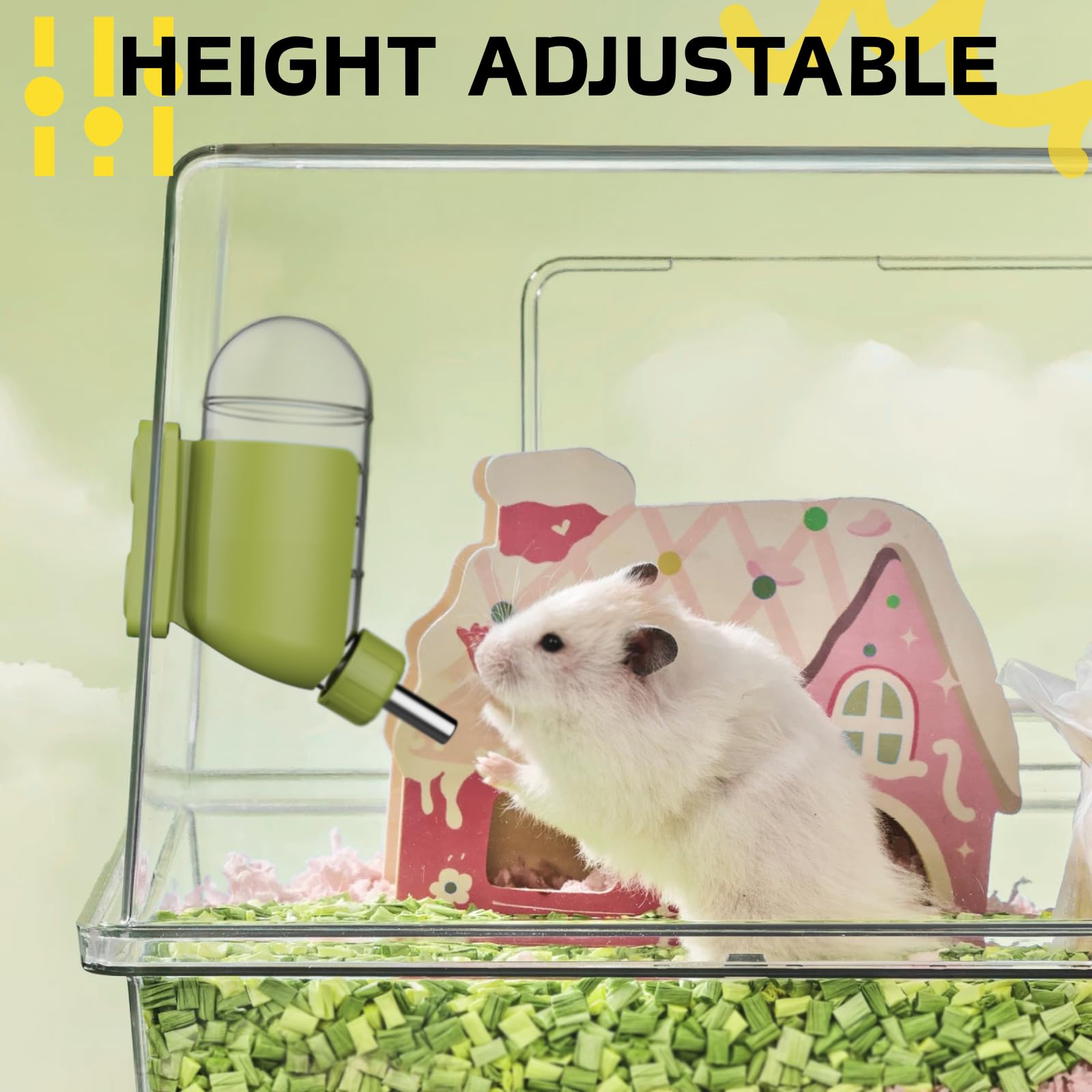 TOKAYIFE hamster water bottle positioned for refilling with air space at the top.