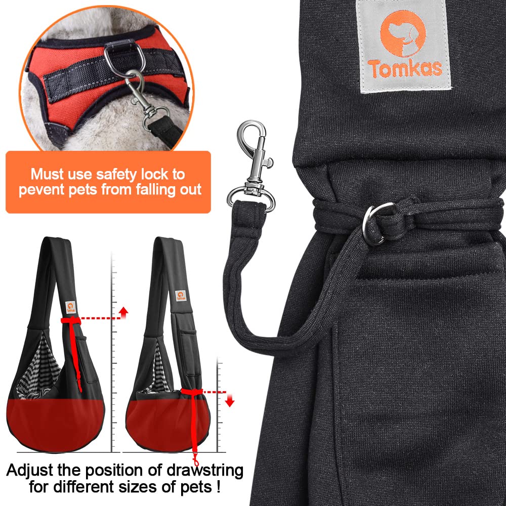 TOMKAS small-pet sling carrier front zippered pocket shown open.