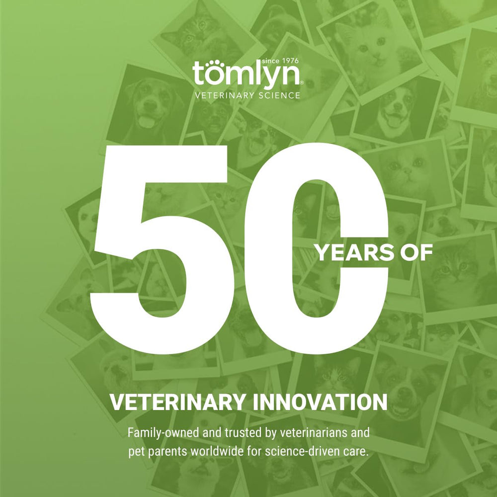 TOMLYN L-Lysine cat chews shown with a close-up of the product label.