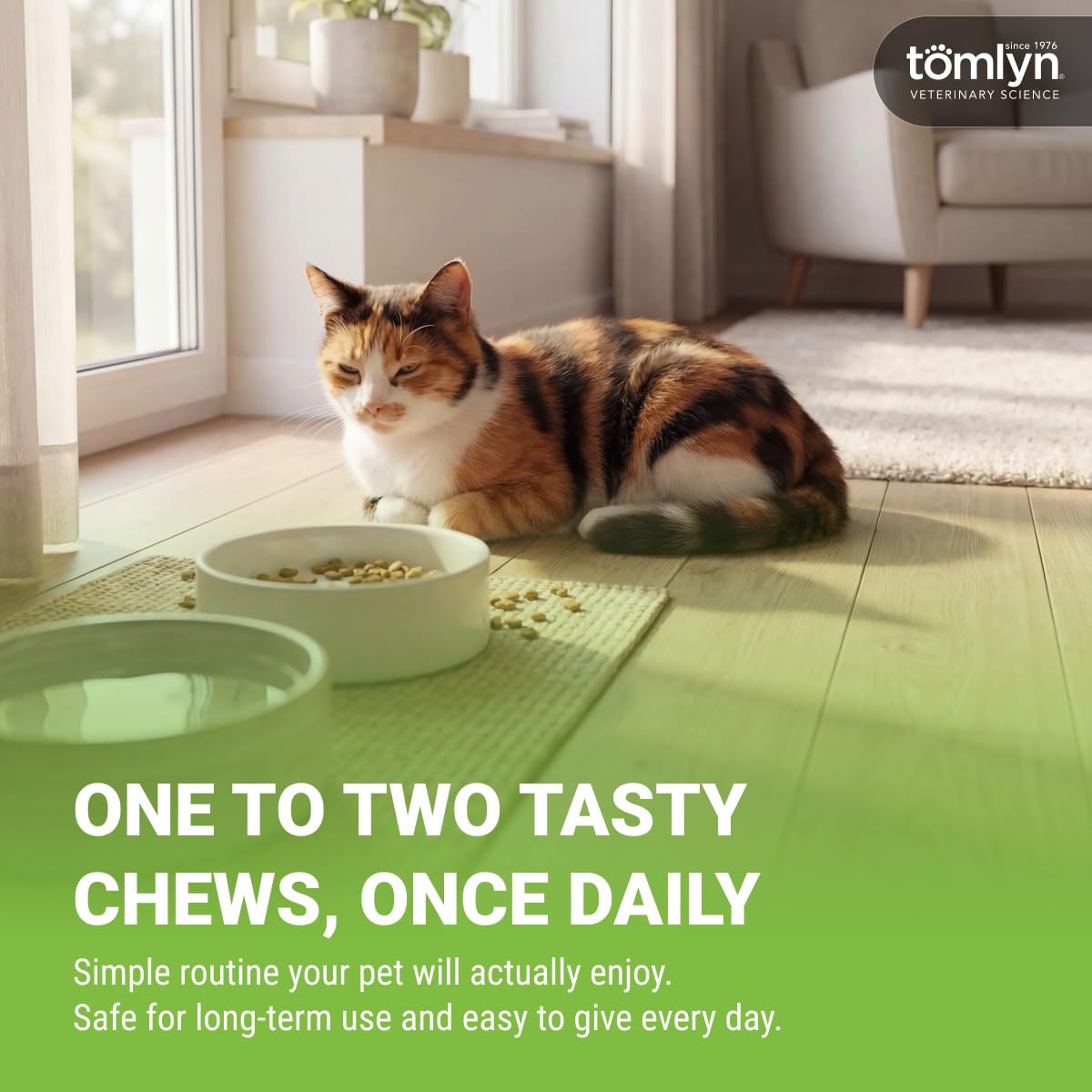TOMLYN L-Lysine cat chews shown from the side of the package.