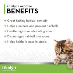 Close-up view of TOMLYN Laxatone catnip hairball gel.