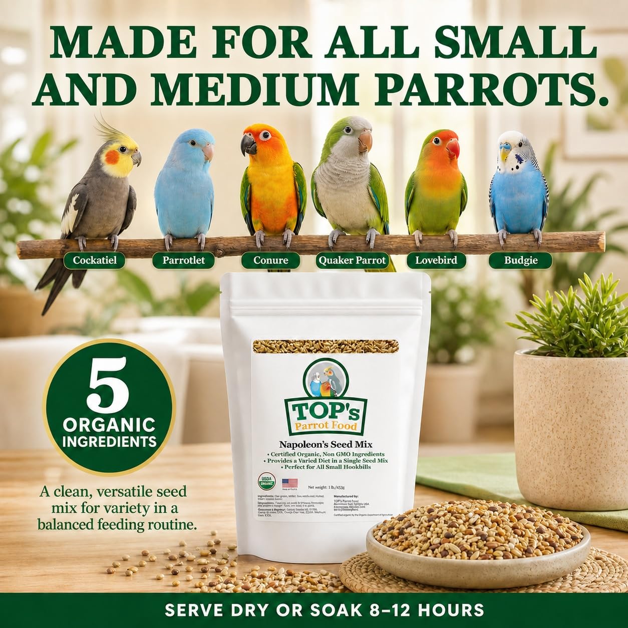 TOP's Napoleon's seed mix presented ready to serve dry.