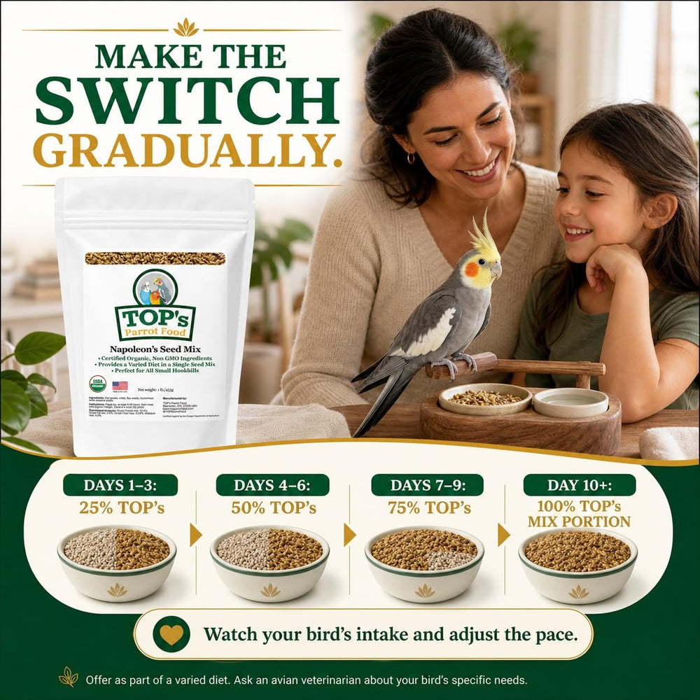 TOP's Napoleon's seed mix package date shown in close-up.