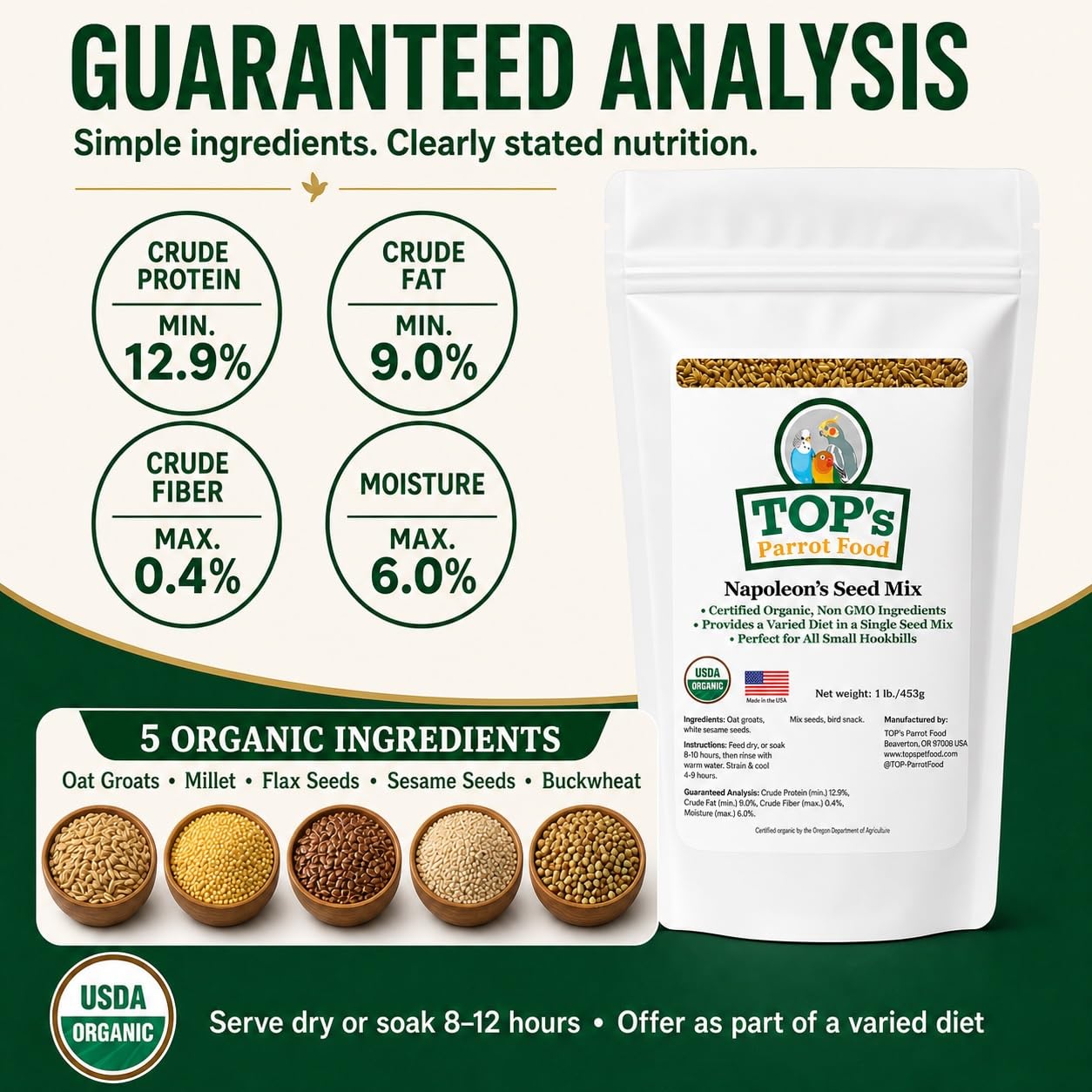 TOP's Napoleon's seed mix product name presented on the package.