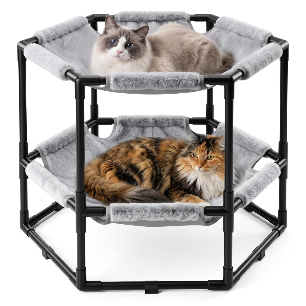Tresbro cat hammock bed shown from the front with its raised hexagonal shape.