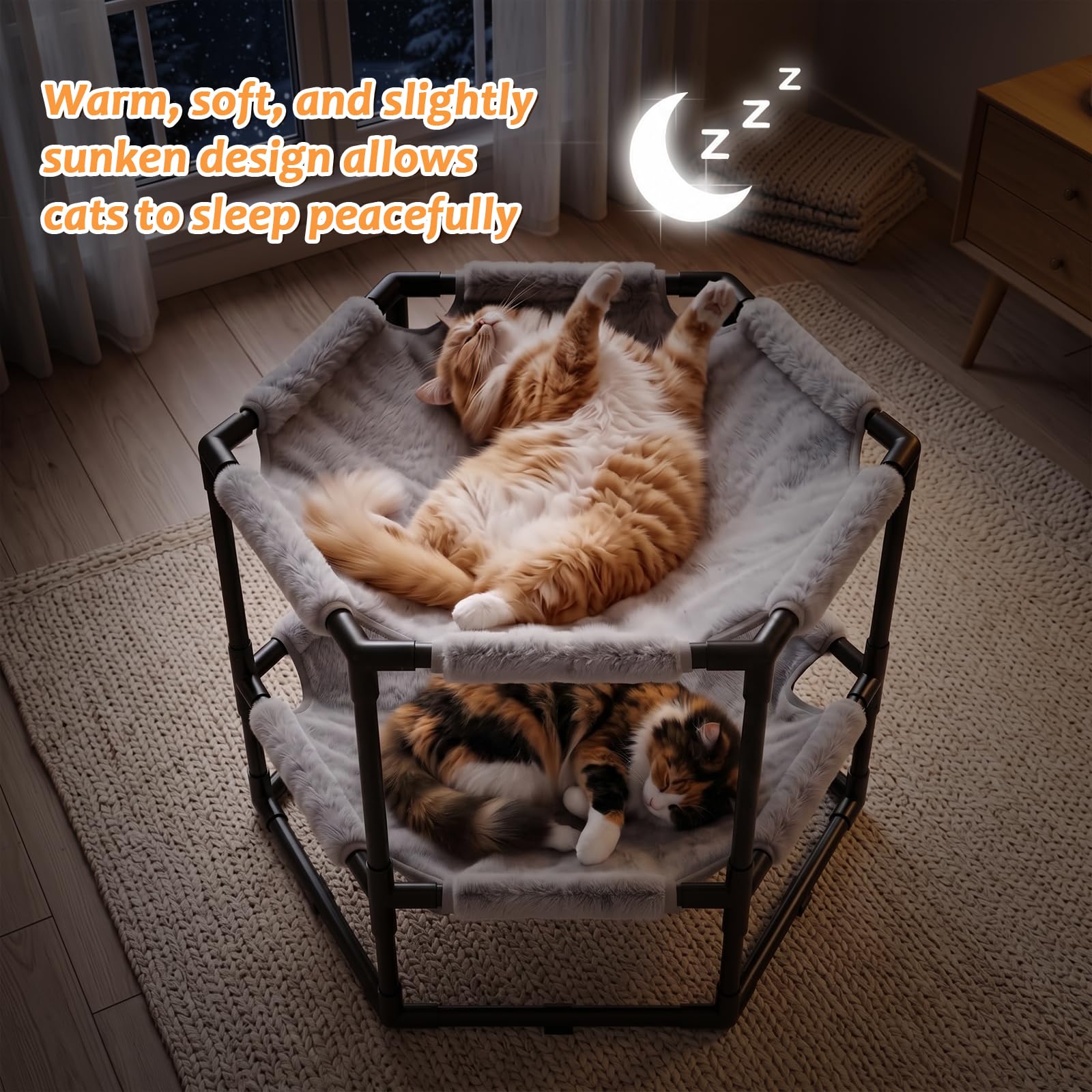 Tresbro cat hammock bed shown as a shared resting place for multiple cats.