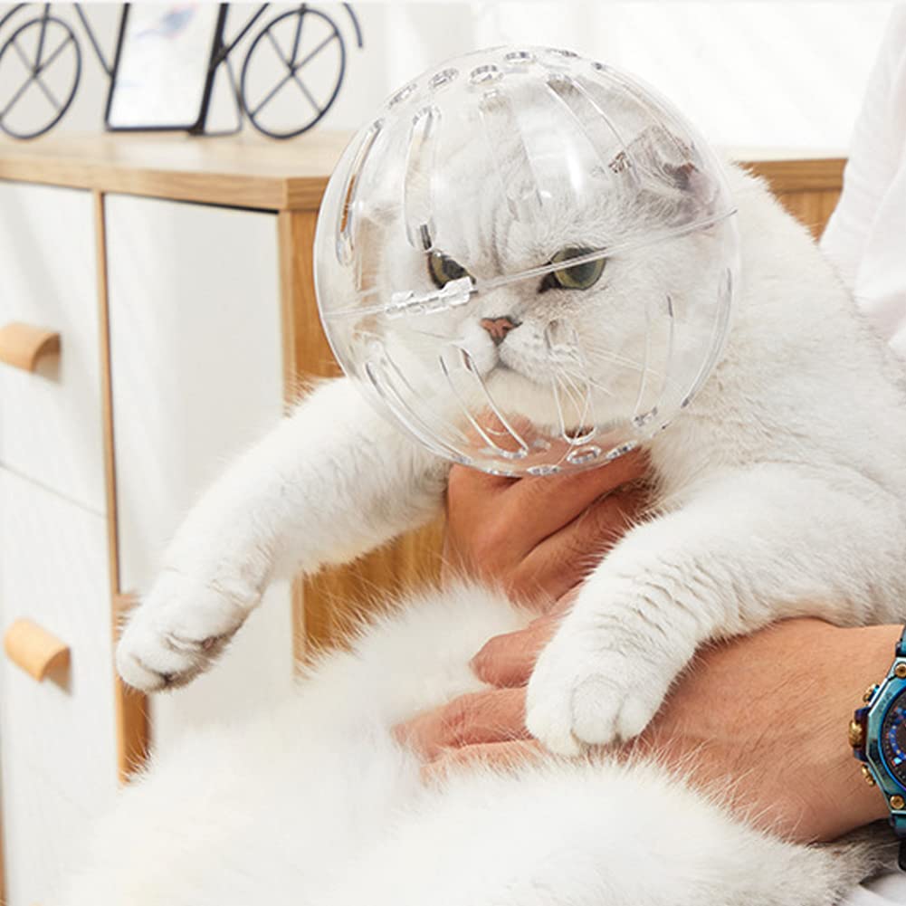 Trivolein cat grooming muzzle shown as an astronaut-style photo accessory.