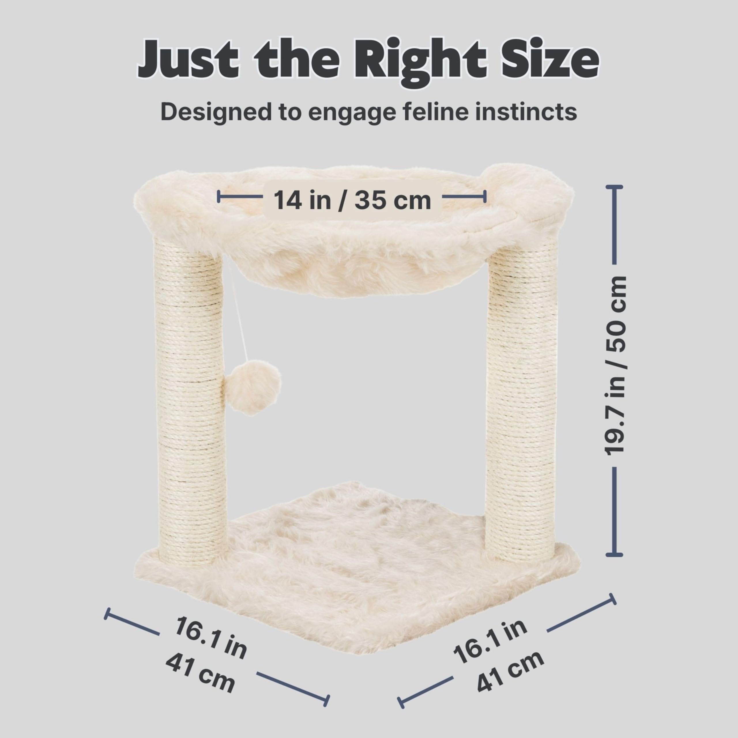 TRIXIE Baza cat tree hammock shown with long-haired plush lining and a metal rim.