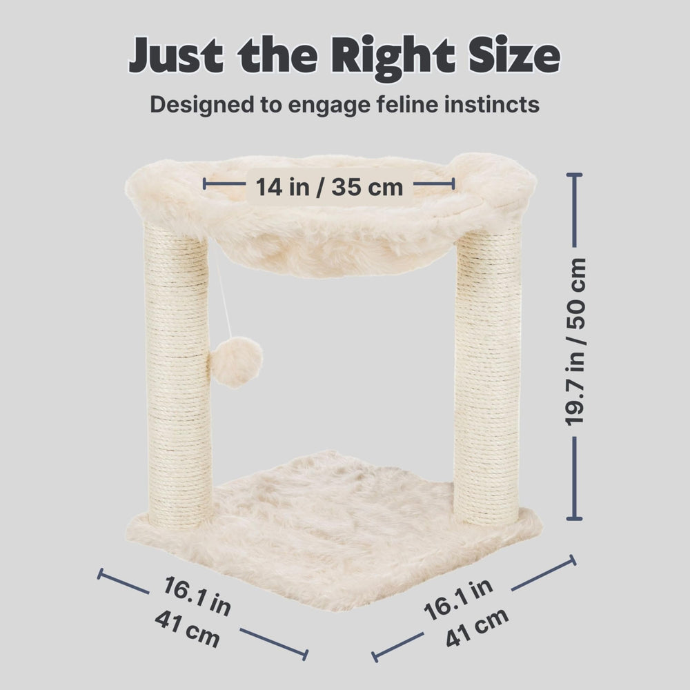 TRIXIE Baza cat tree hammock shown with long-haired plush lining and a metal rim.
