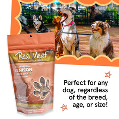 TRMC venison dog treats shown from the back of the bag.