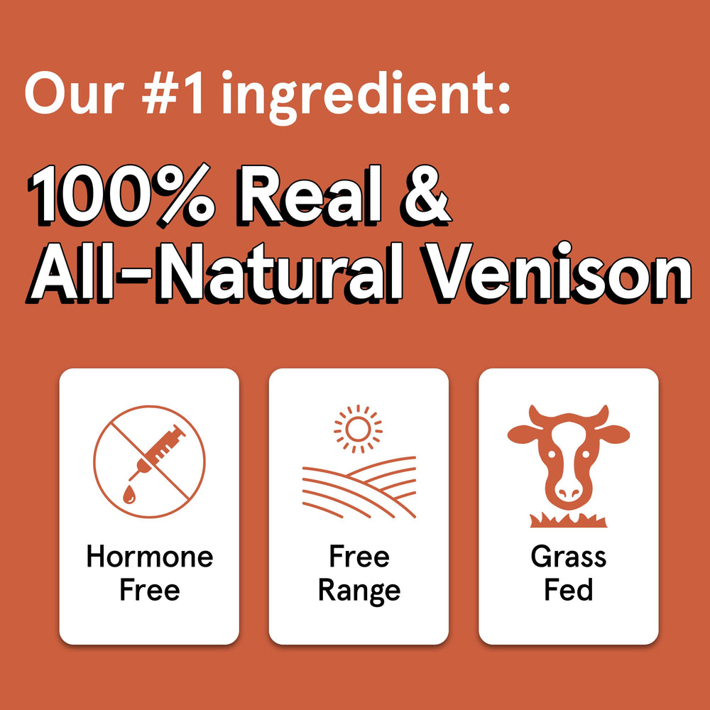 TRMC venison dog treats shown close up to reveal the jerky texture.