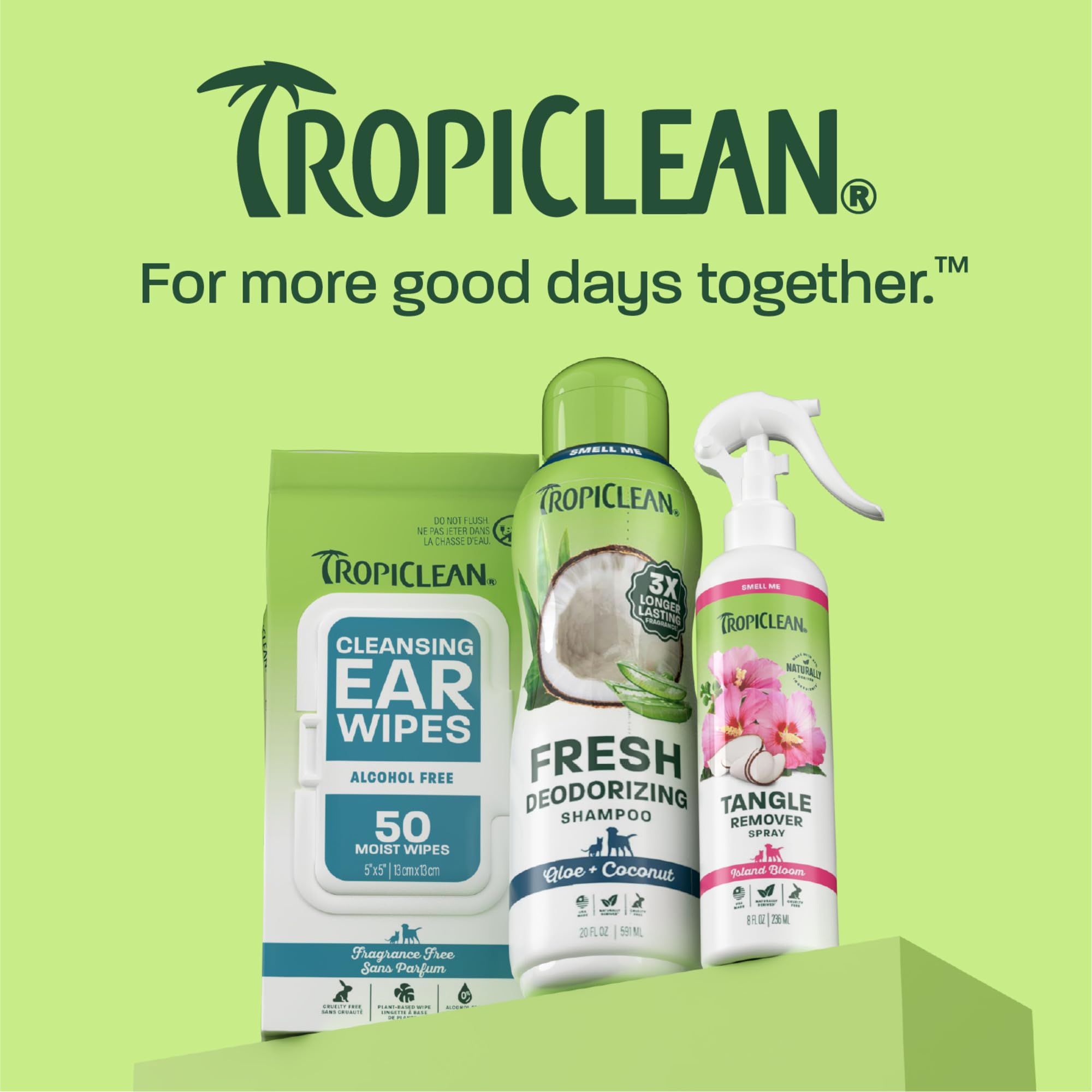 TropiClean deodorizing dog shampoo featuring its naturally derived formula.