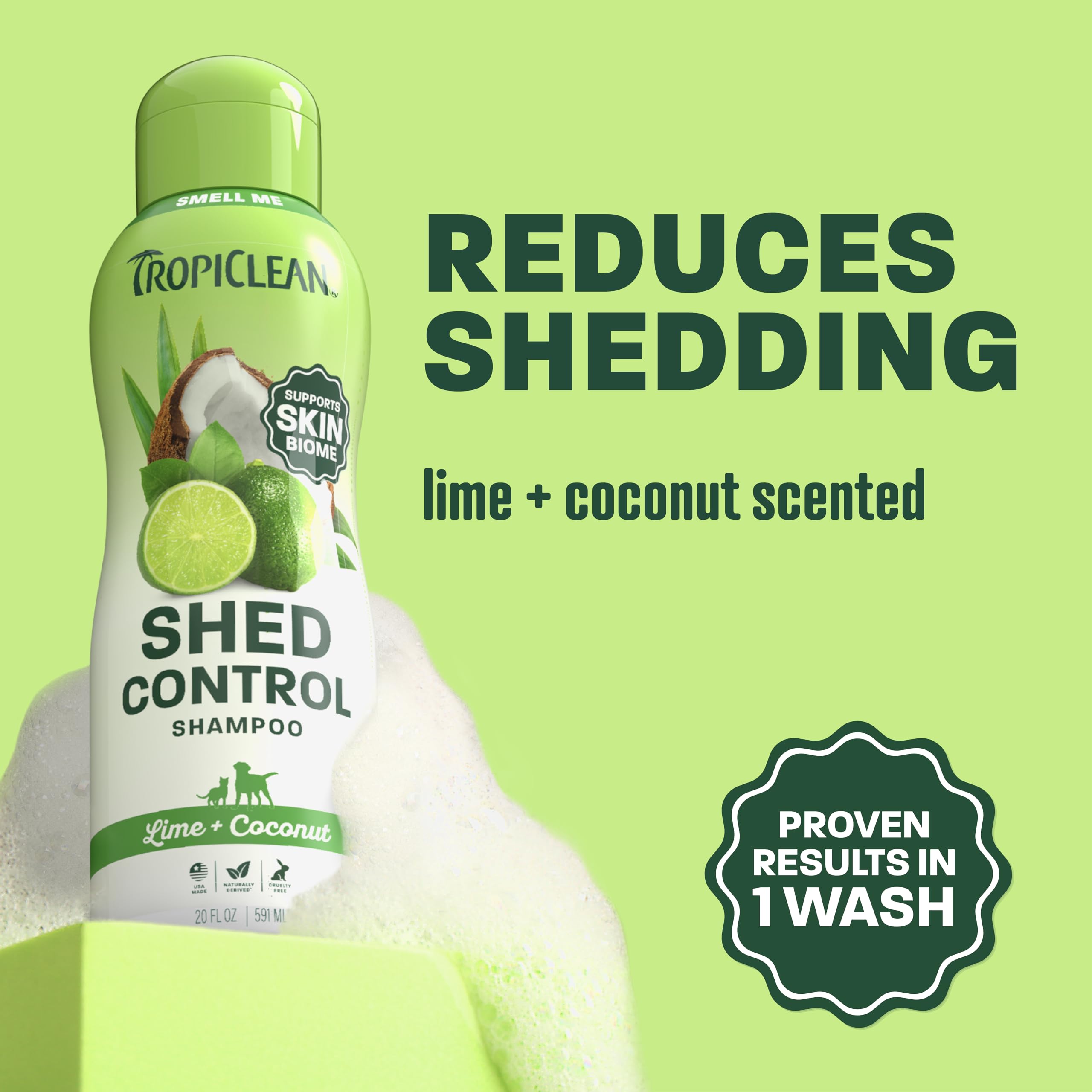 TropiClean Deshedding Dog Shampoo with the back label in view.