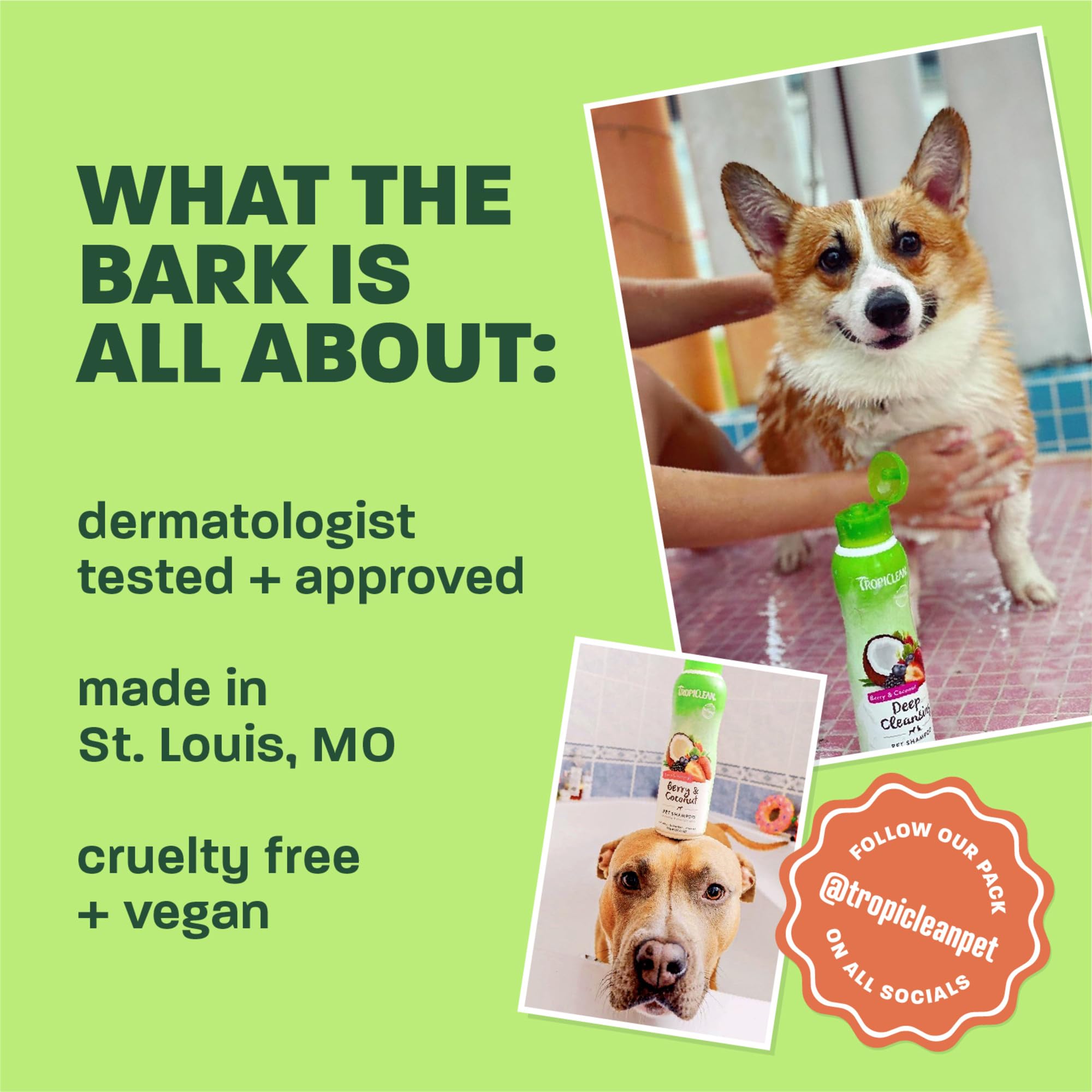 TropiClean dog grooming set shown with its papaya, coconut, and sweet pea scent details.