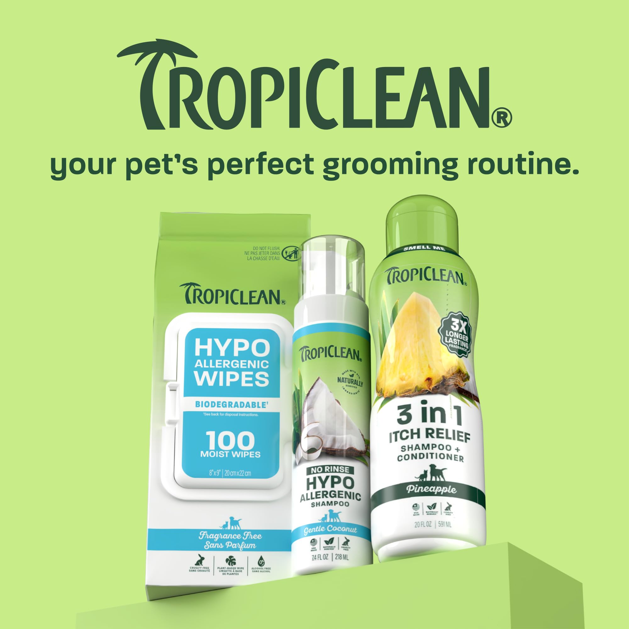 TropiClean dog shampoo bottle shown from an alternate angle.