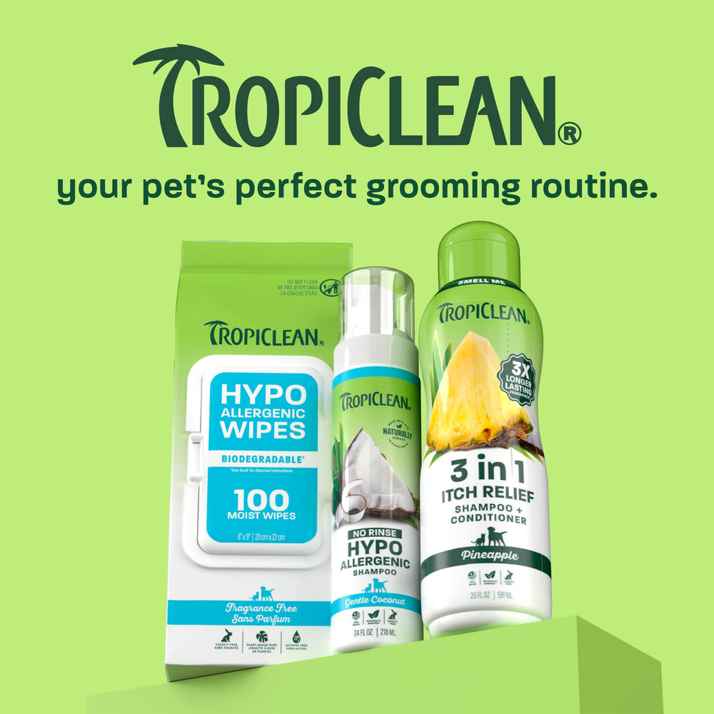 TropiClean dog shampoo bottle shown from an alternate angle.