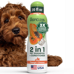 TropiClean dog shampoo and conditioner bottle shown from the front.