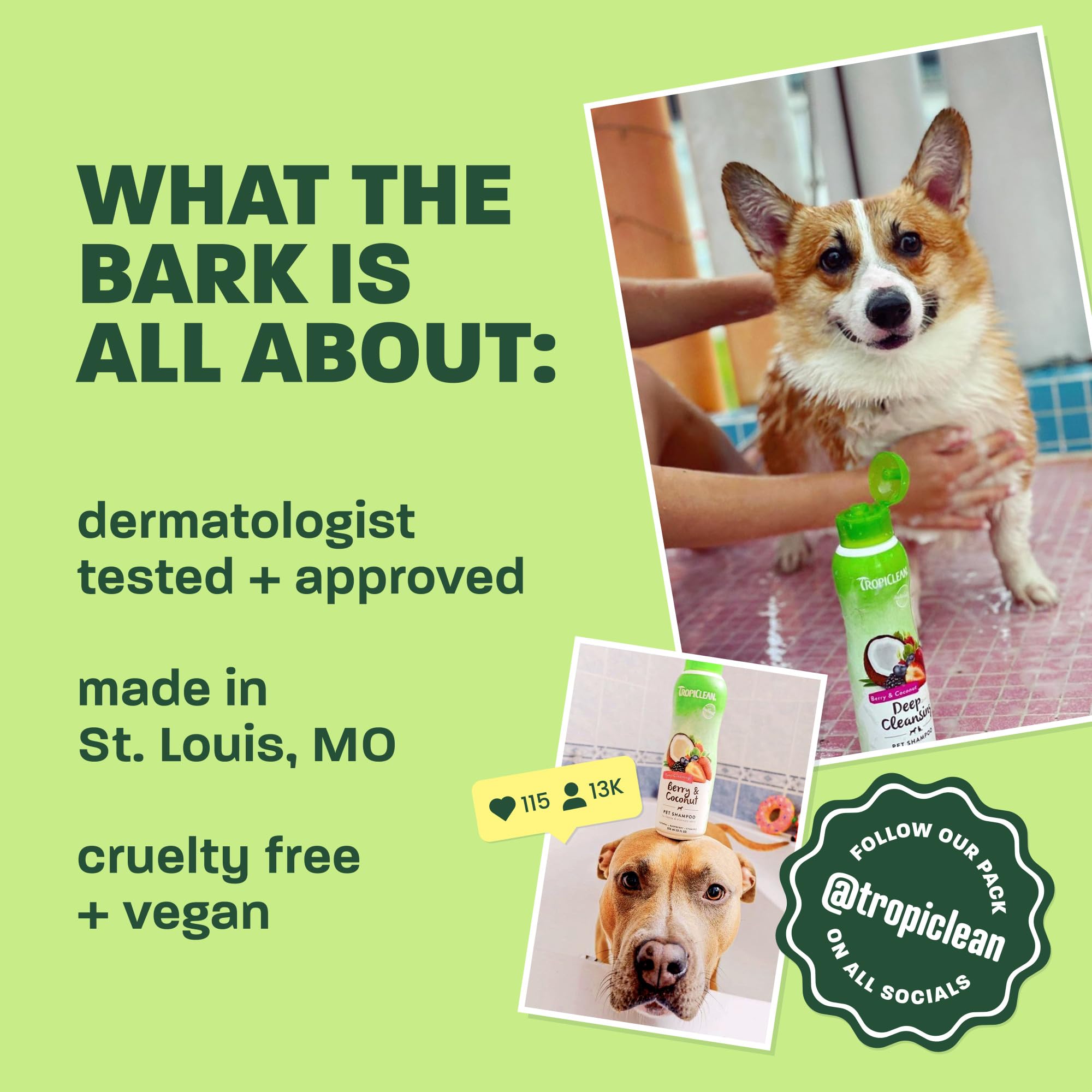 TropiClean dog shampoo shown in a close-up product view.