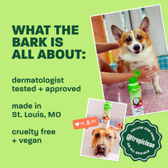 TropiClean dog shampoo and conditioner scent featuring papaya and coconut.