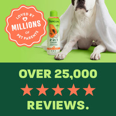 TropiClean dog shampoo and conditioner with Vitamin E and Aloe called out.