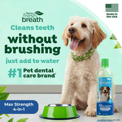 TropiClean dog water additive label shown in a close-up view.