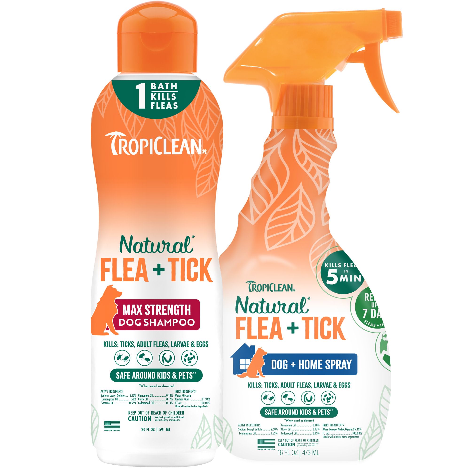 TropiClean flea and tick shampoo and spray two-pack shown from the front.