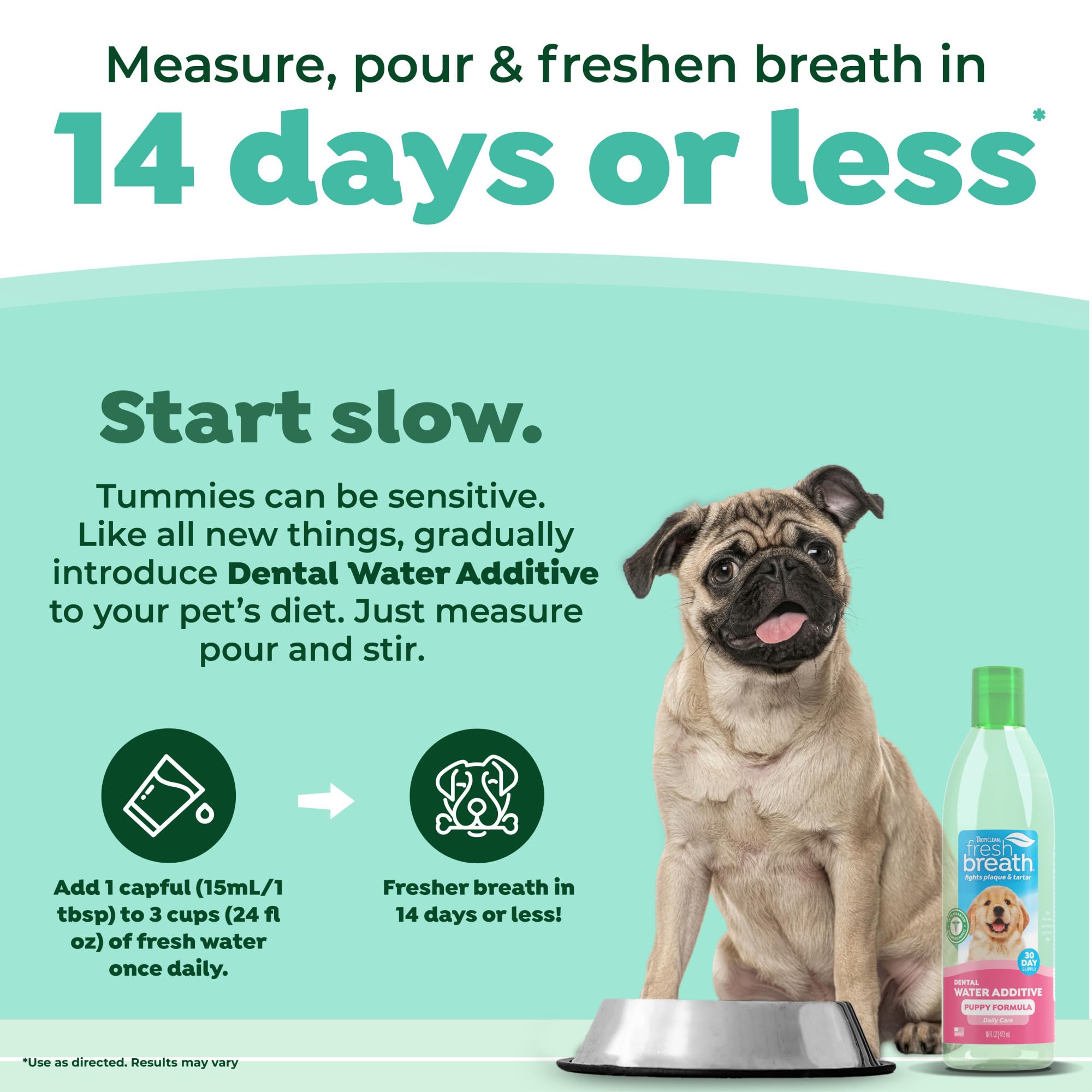 TropiClean Fresh Breath Dental Water Additive shown from the side.
