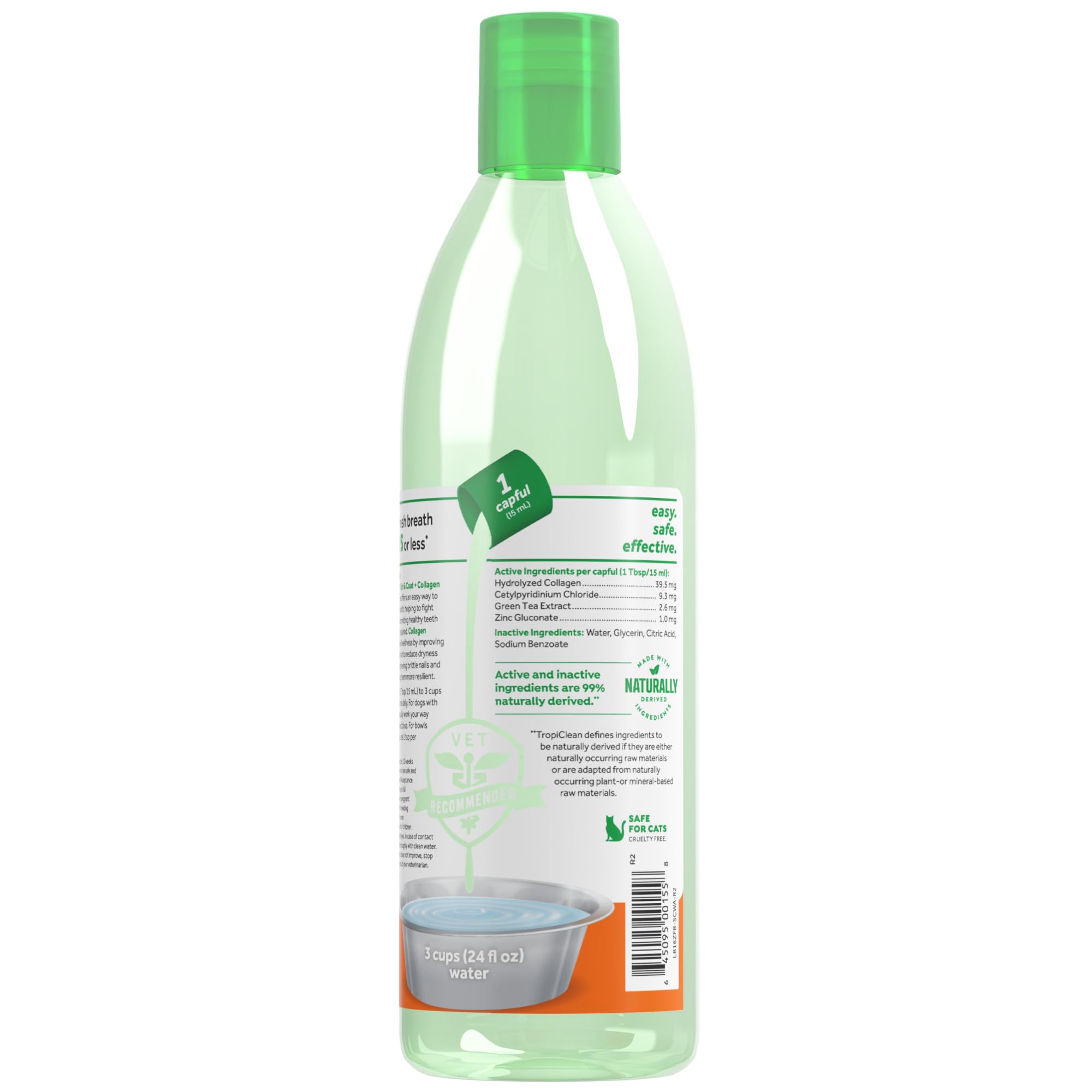 TropiClean Fresh Breath Water Additive shown with a dog’s coat.