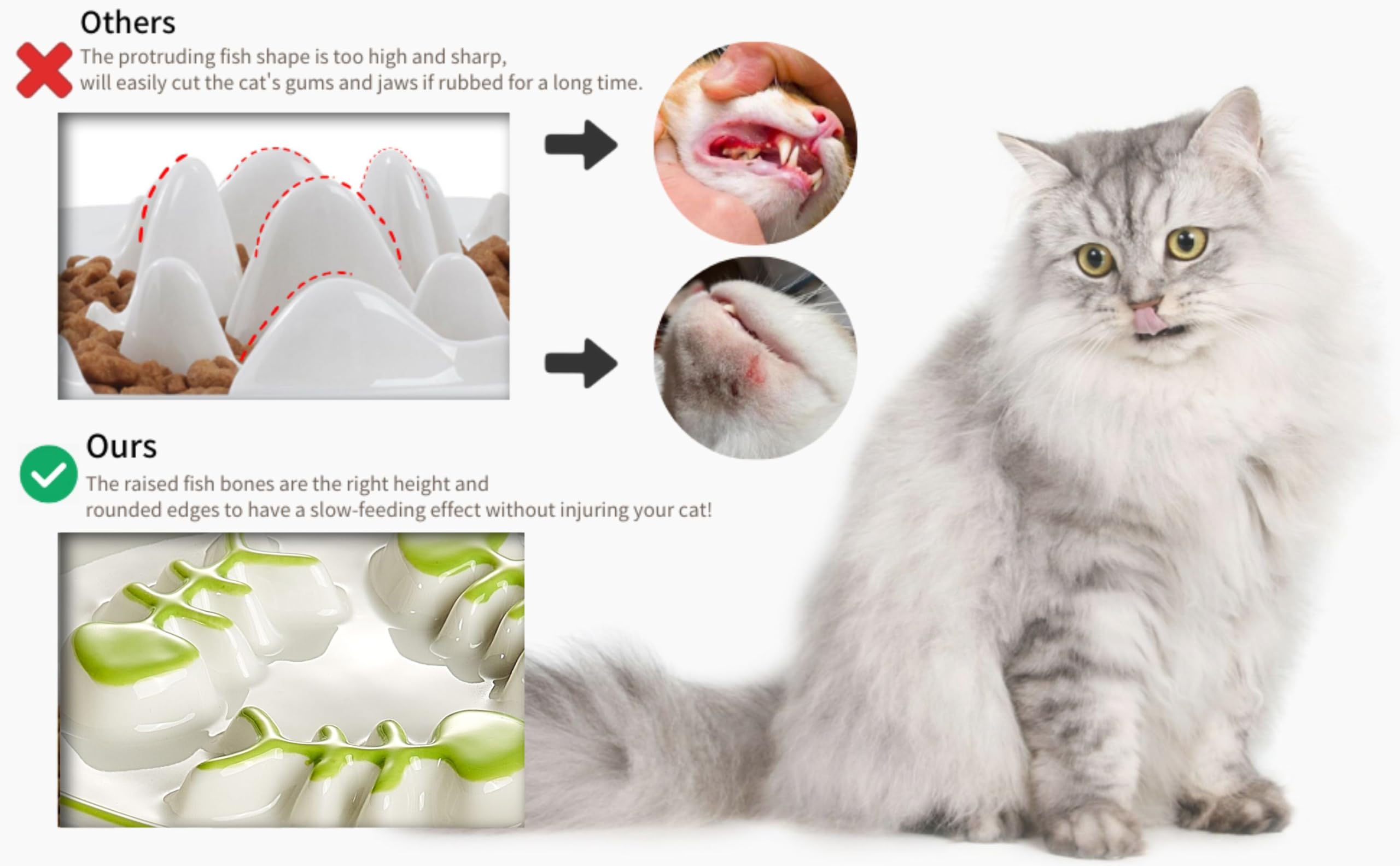 TRUNDISAN elevated ceramic slow feeder cat bowl showing the metal stand and silicone pads.