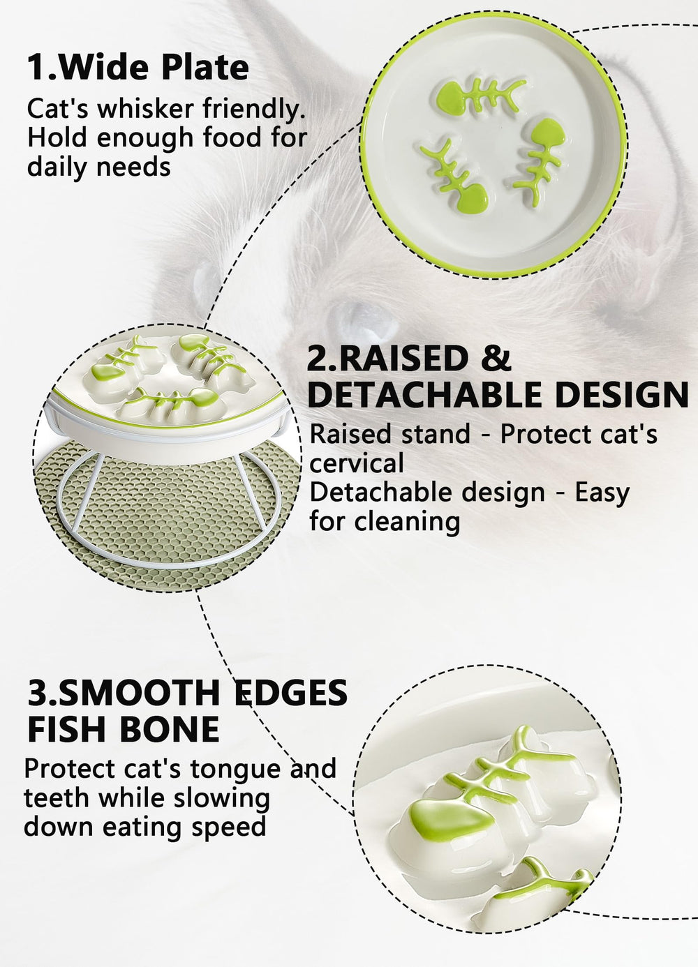 TRUNDISAN elevated ceramic slow feeder cat bowl showing the shaped feeding pattern inside.