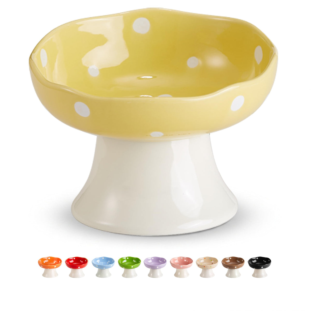 TRUNDISAN ceramic cat bowl shown from the front in yellow.