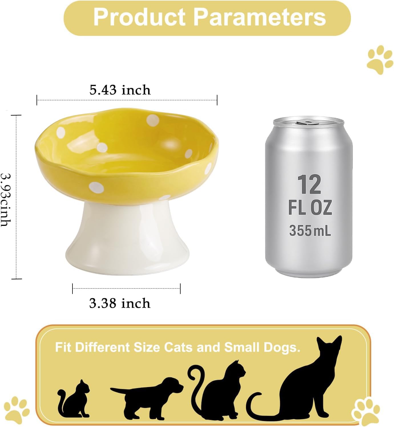 TRUNDISAN ceramic cat bowl showing its raised, tilted profile.