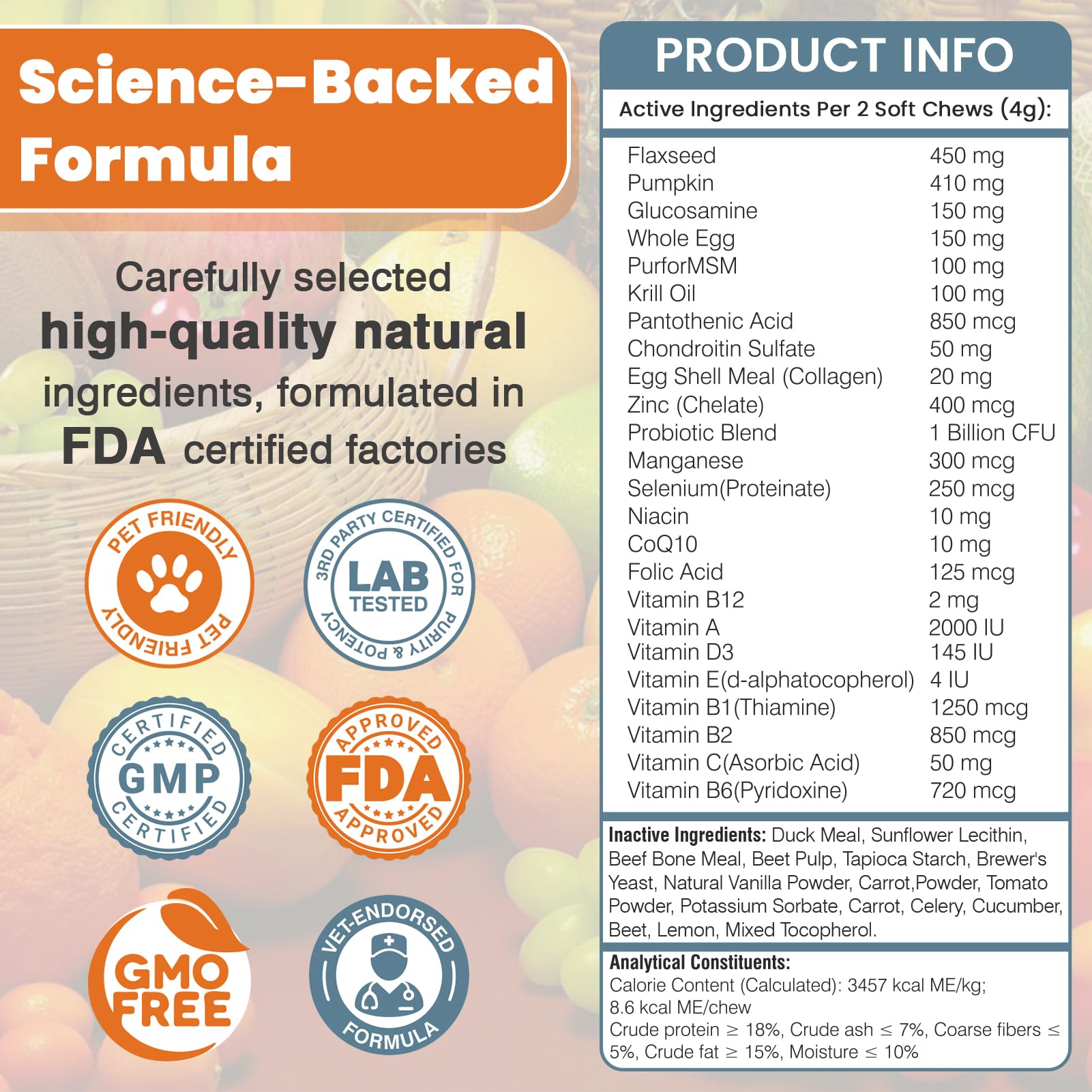 An angled view of the TTLXBL dog multivitamin product.