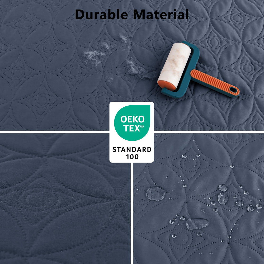 Tuffeel dog couch cover with its TPU-lined backing visible.