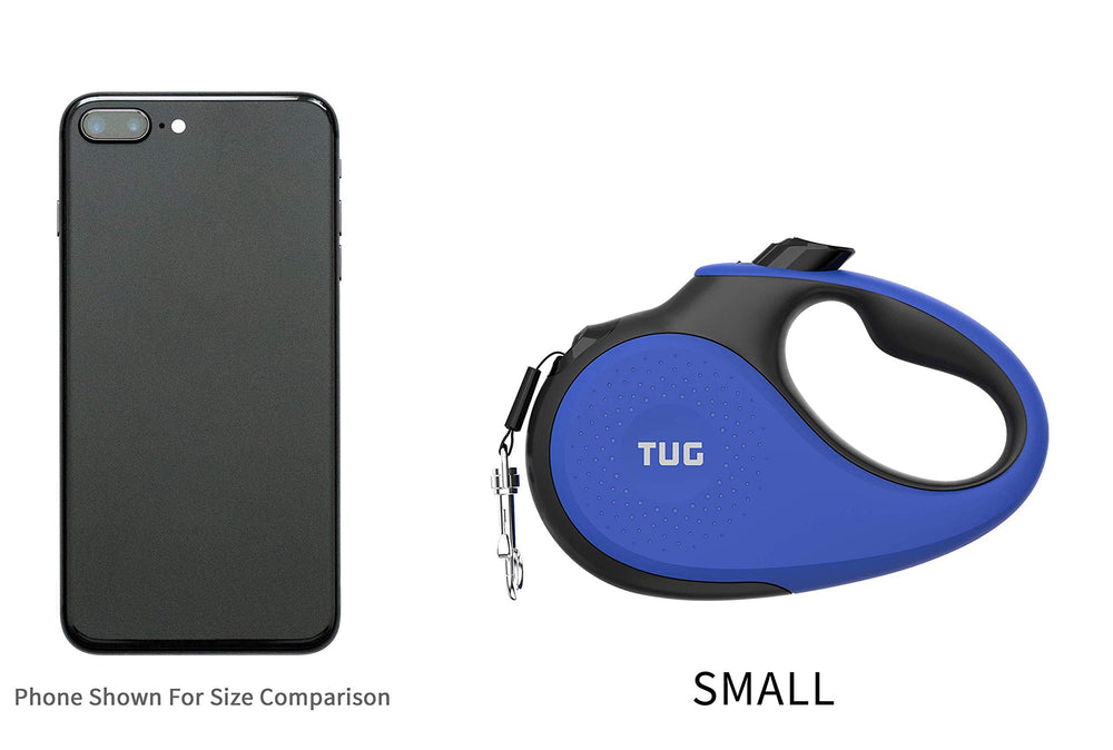 TUG Original blue dog leash shown in use on a walk.
