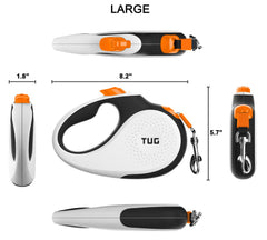 TUG retractable dog leash handle showing its ergonomic anti-slip grip.