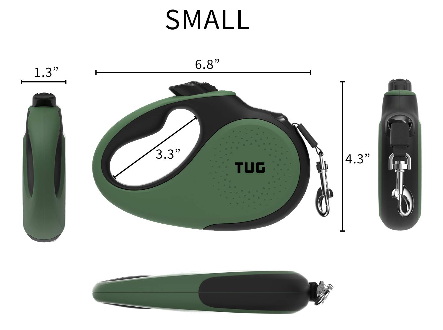 TUG retractable dog leash tape shown in a close-up detail.
