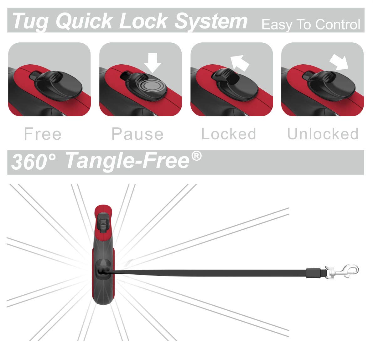 TUG Original Retractable Dog Leash showing the tape exit and movement design.
