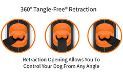 TUG retractable dog leash showing the thumb-operated lock control.