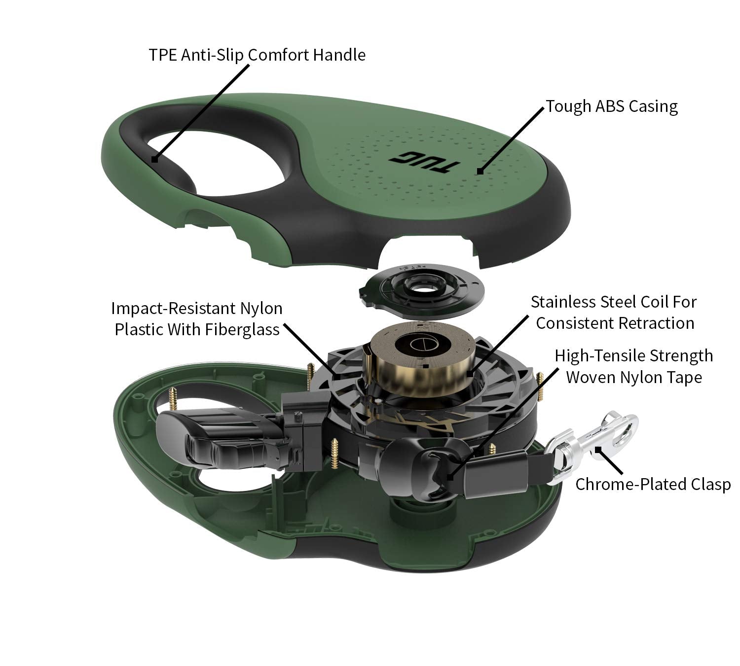 TUG retractable dog leash shown in use during a dog walk.