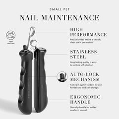 Tweezerman Small Nail Clippers for Pets shown in a left-handed grip.