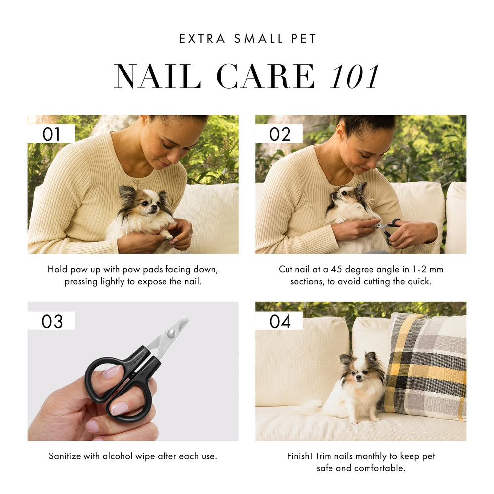 Tweezerman X-Small pet nail clippers shown trimming a pet's nail.