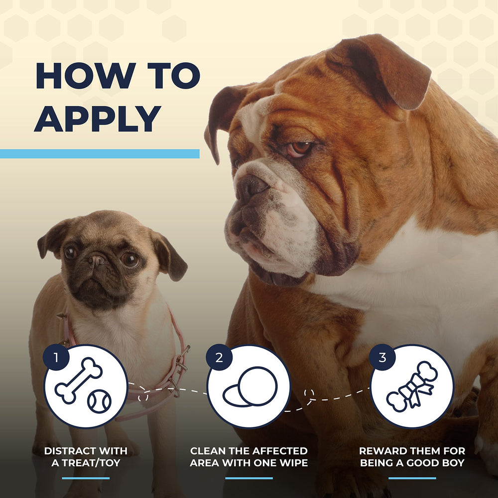 Two Pets and a Half Wrinkle Wipes with focus on Manuka honey.