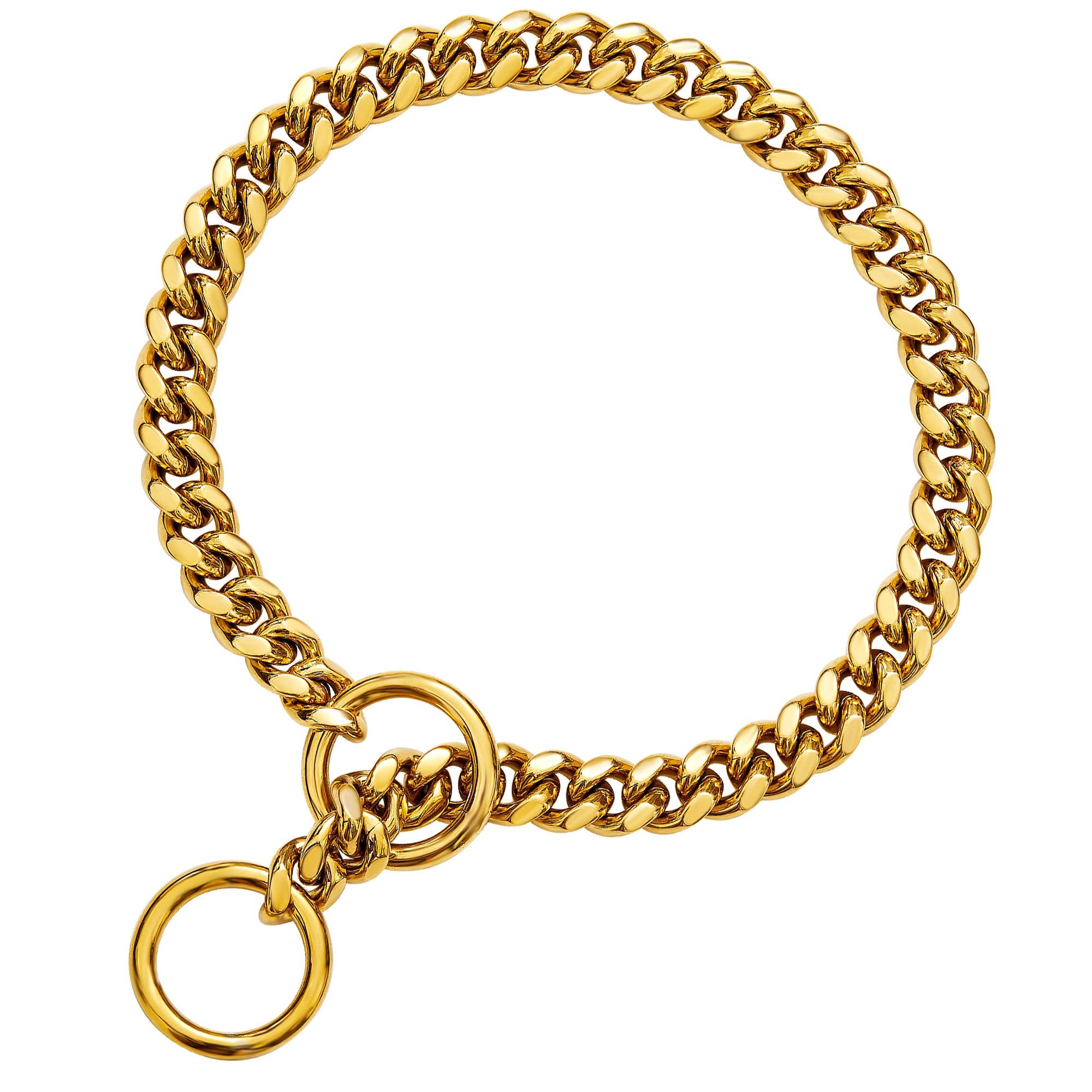 txprodogchains dog collar shown from the front with its rose-gold-over chain finish.