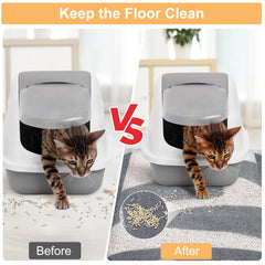 Unicorn Catcher cat litter mat shown as a resting spot for a cat.
