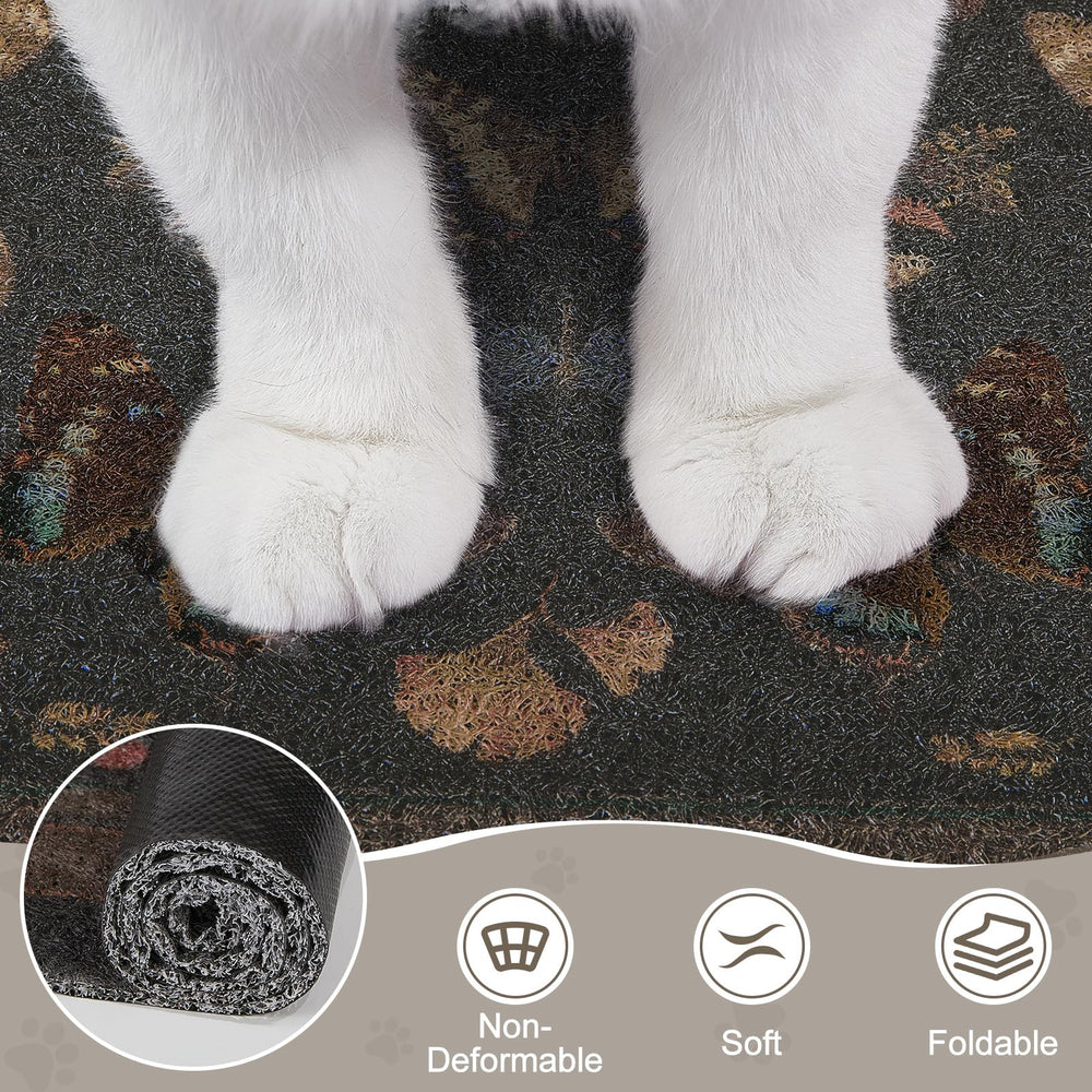 Unicorn Catcher cat litter mat collecting litter around a litter box.