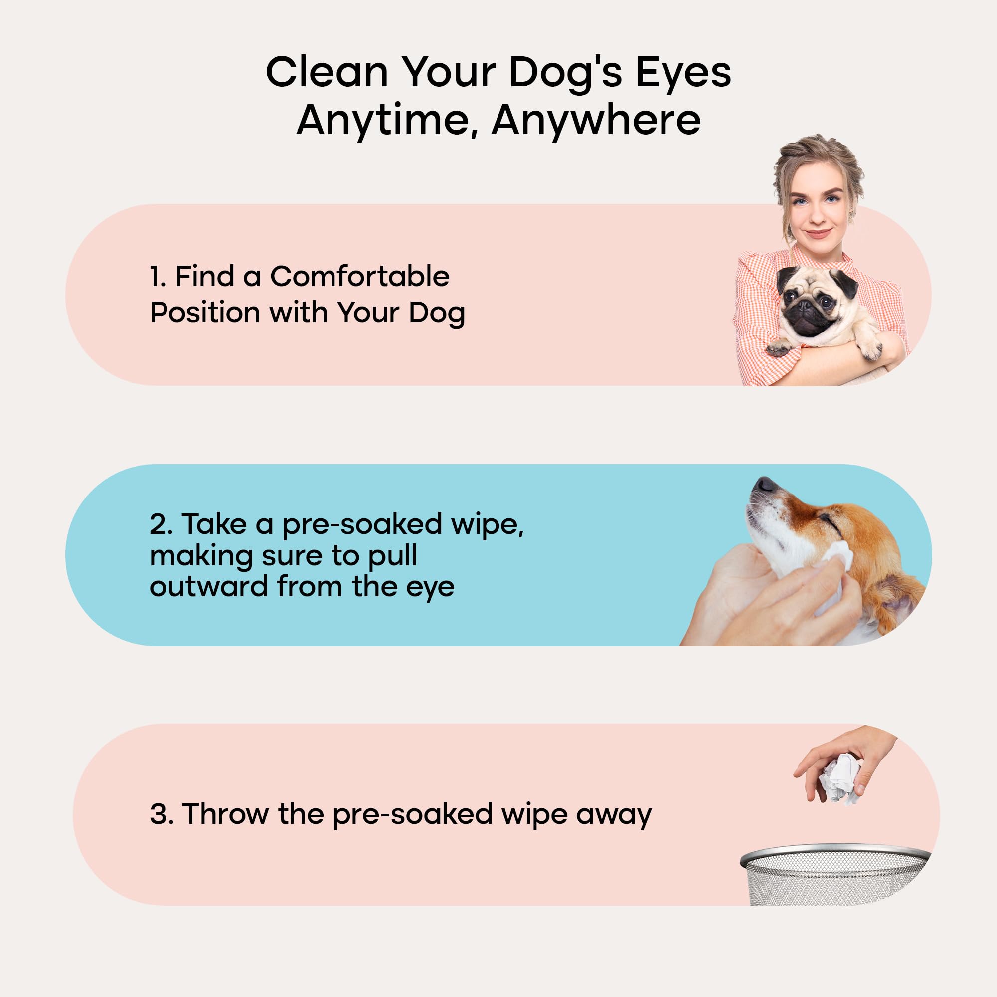 Uproot Clean cat and dog eye wipes shown ready to pull out for use.