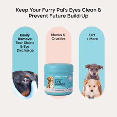 Uproot Clean cat and dog eye wipes with their soft, textured surface in focus.