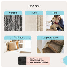 Uproot Cleaner Max pet hair rake being used on carpeted stairs.