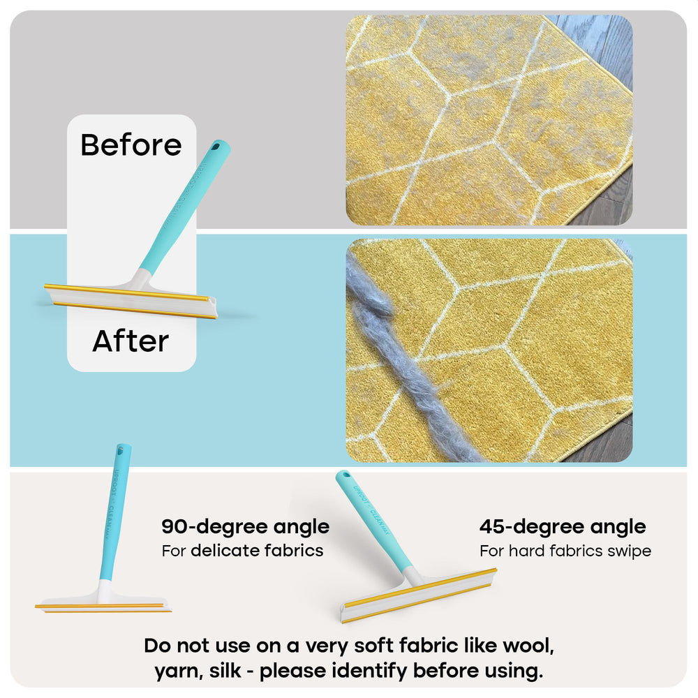 Uproot Cleaner Max pet hair rake lifting embedded fur from fabric.